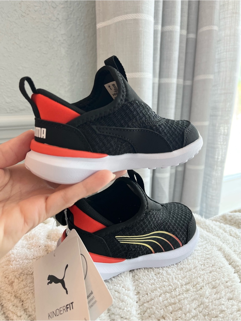 PUMA Kids' Black Slip-On Athletic yellow & orange school Shoes size 6 NWT